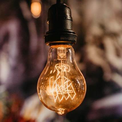 Bright incandescent light bulb.